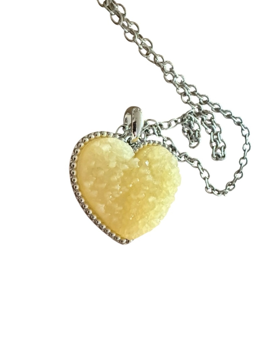 Lia Sophia Yellow Druzy Heart Pendant Necklace